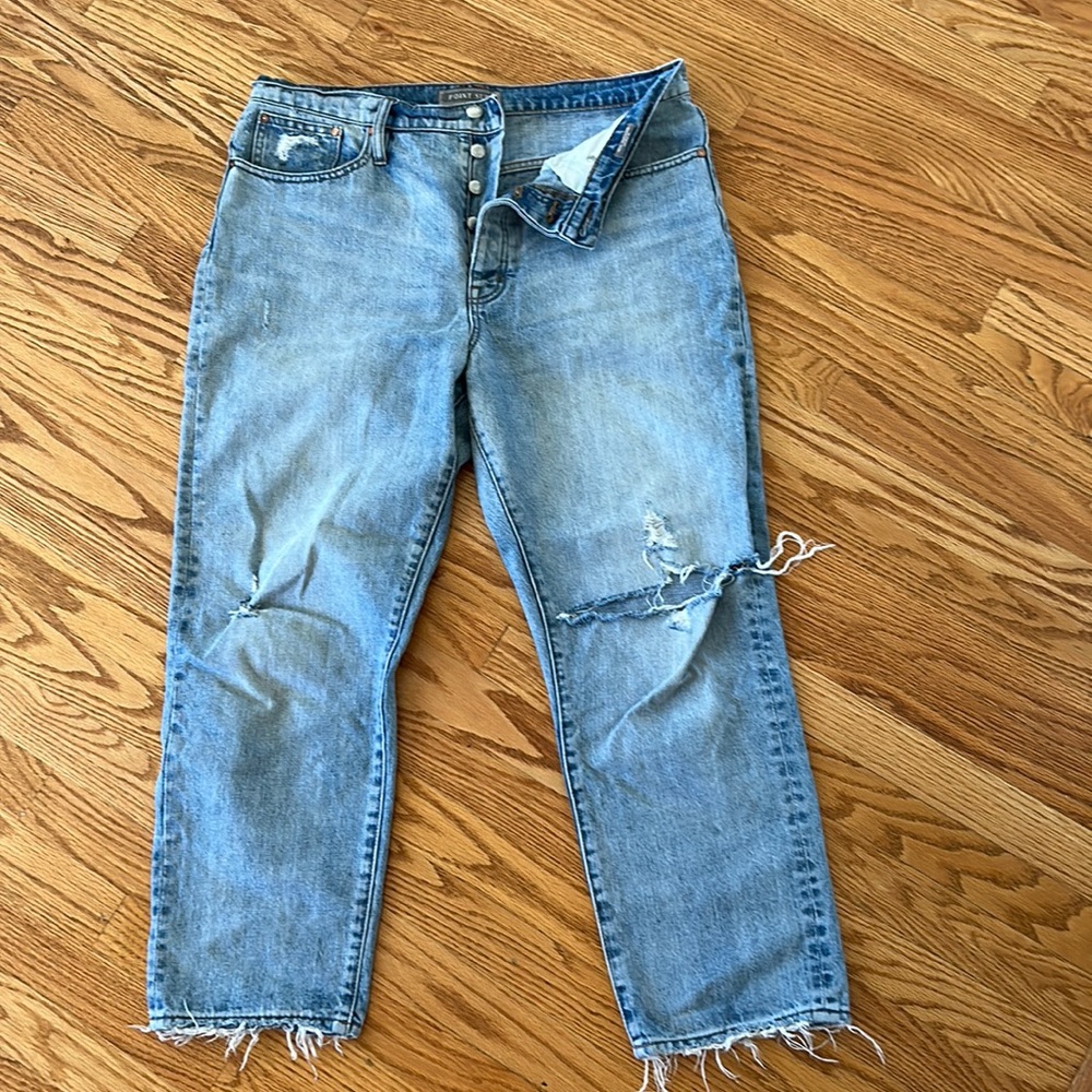 J crew point sur denim size 31 button fly distressed slouchy boyfriend style